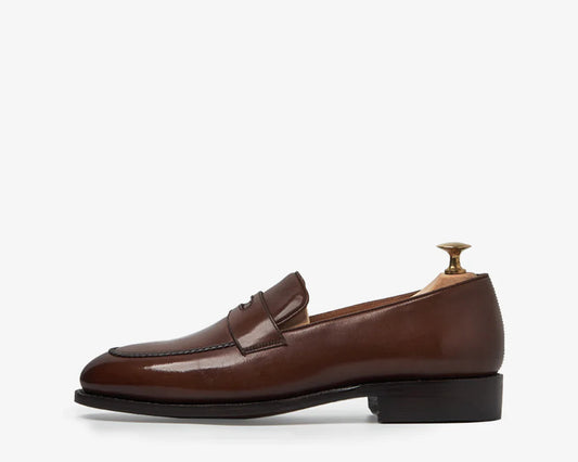 Side view of Cardiff brown slip-on formal shoes showcasing smooth leather finish and comfort fit