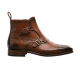 Brown Leather Double Monk Strap Boots for Men