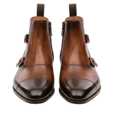Brown Leather Double Monk Strap Boots for Men