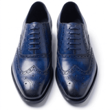 Blue Brogue Oxford Leather Shoes