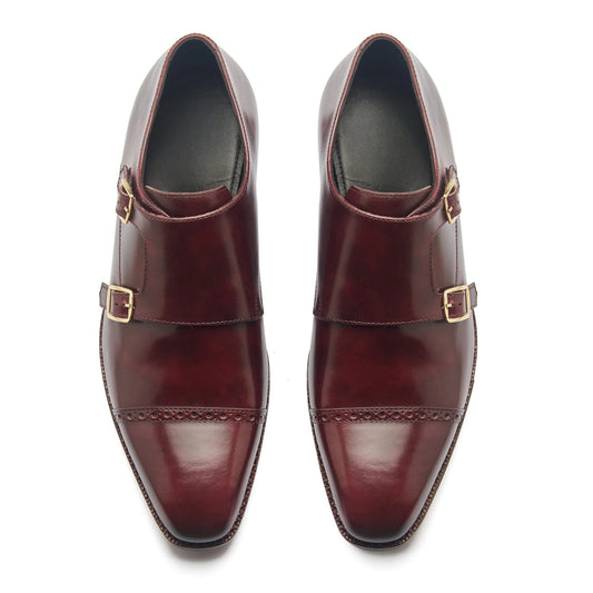 Aspen Double Monk Strap - Burgundy Museum Calf | Hand Welted
