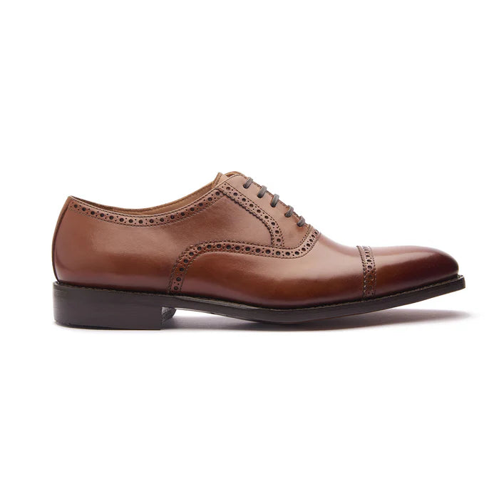 Premium burgundy leather quarter brogue Oxfords – side view
