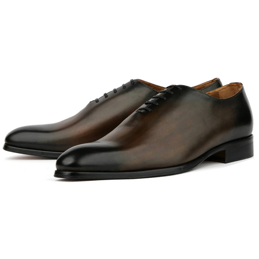 menβs wholecut oxford shoes in brown patina leather