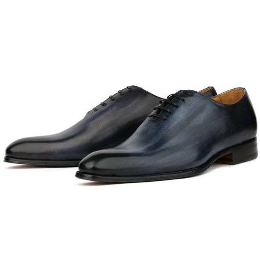 menβs wholecut oxford shoes in grey patina leather