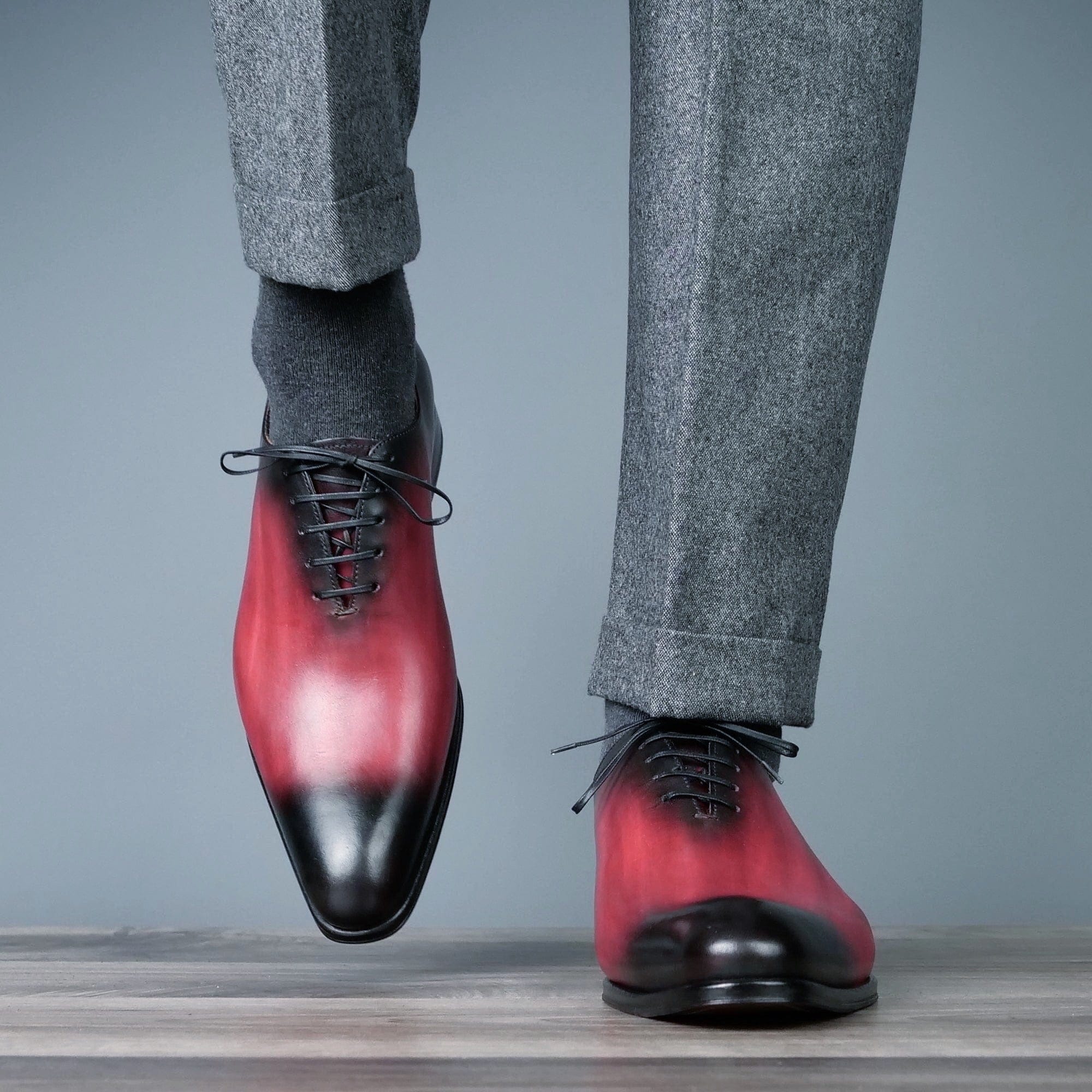 brownish-red oxblood wholecut oxford shoes for men