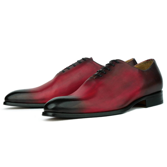 menβs wholecut oxford shoes in oxblood patina leather