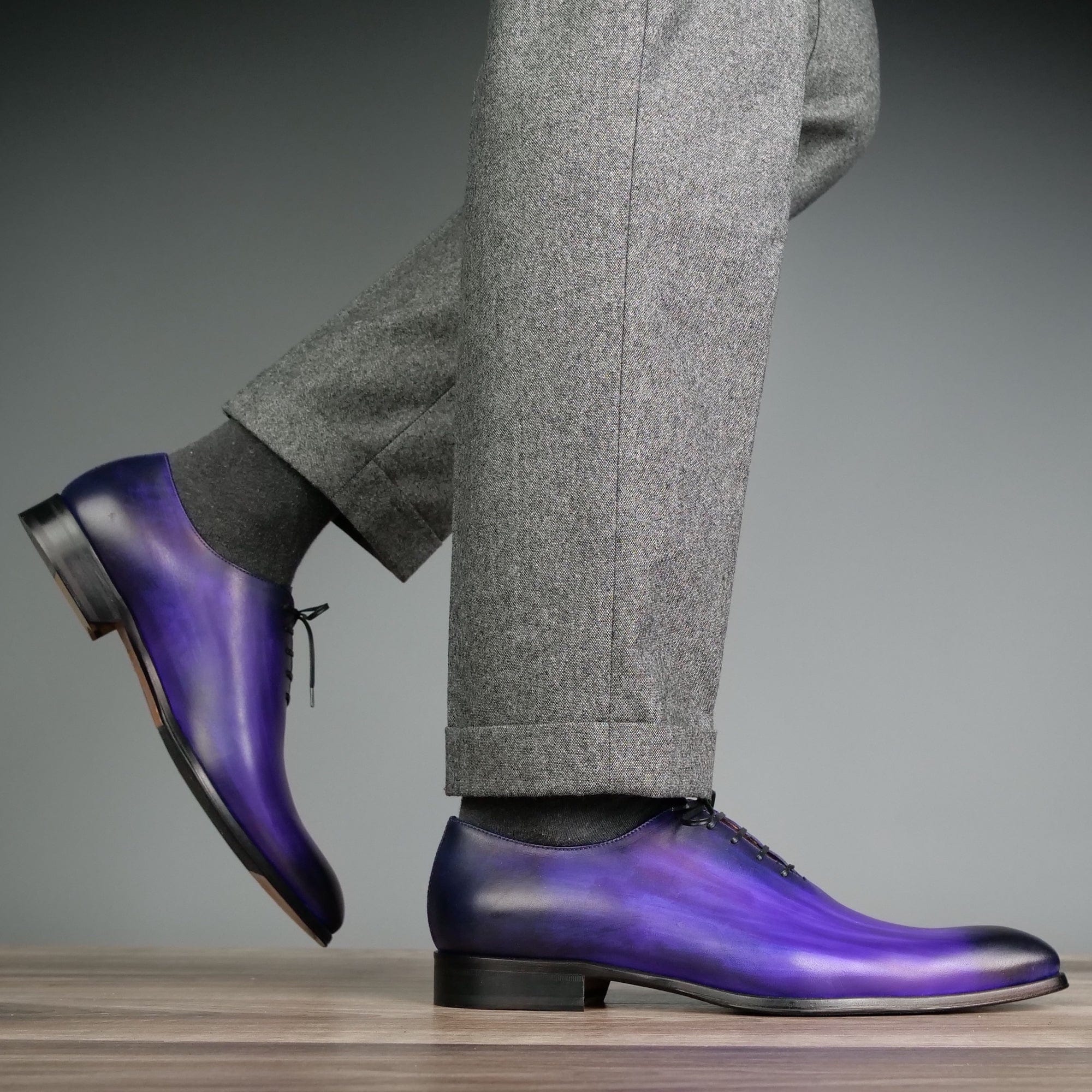 handcrafted purple patina leather oxford shoes