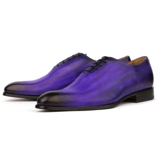menβs wholecut oxford shoes in purple patina leather