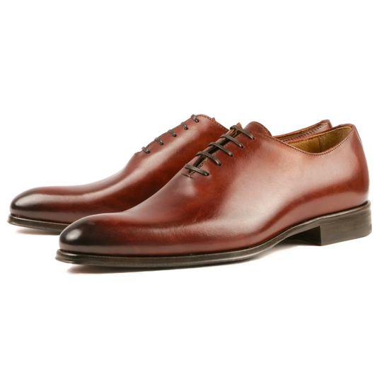 Benson wholecut Oxford shoes in chestnut brown leather for men