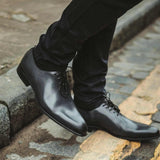 Handmade grey leather Benson wholecut oxford shoes with timeless formal style