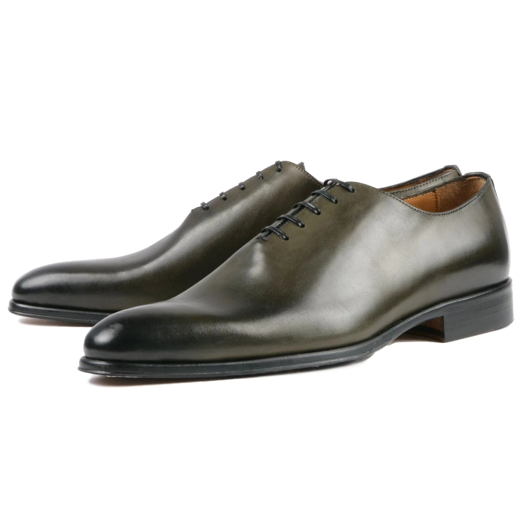 Olive green wholecut Oxford shoes