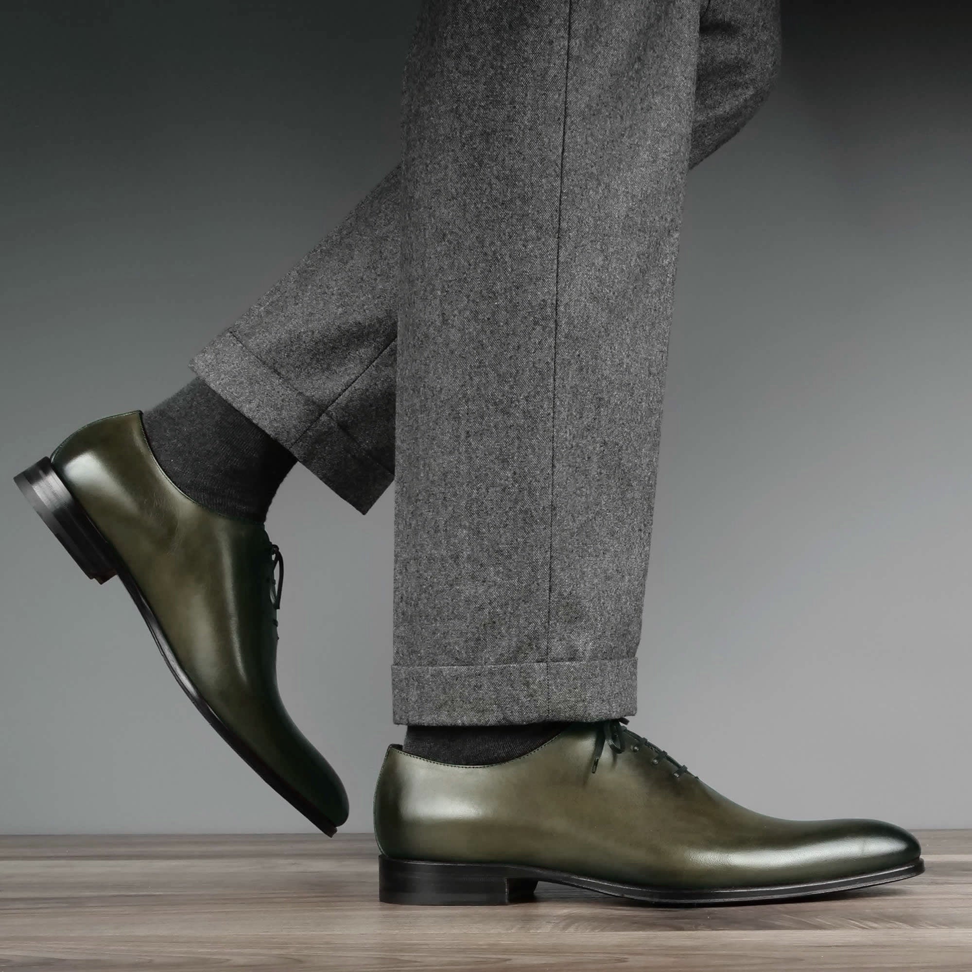 Luxury olive green wholecut Oxford shoes for office and formal occasions