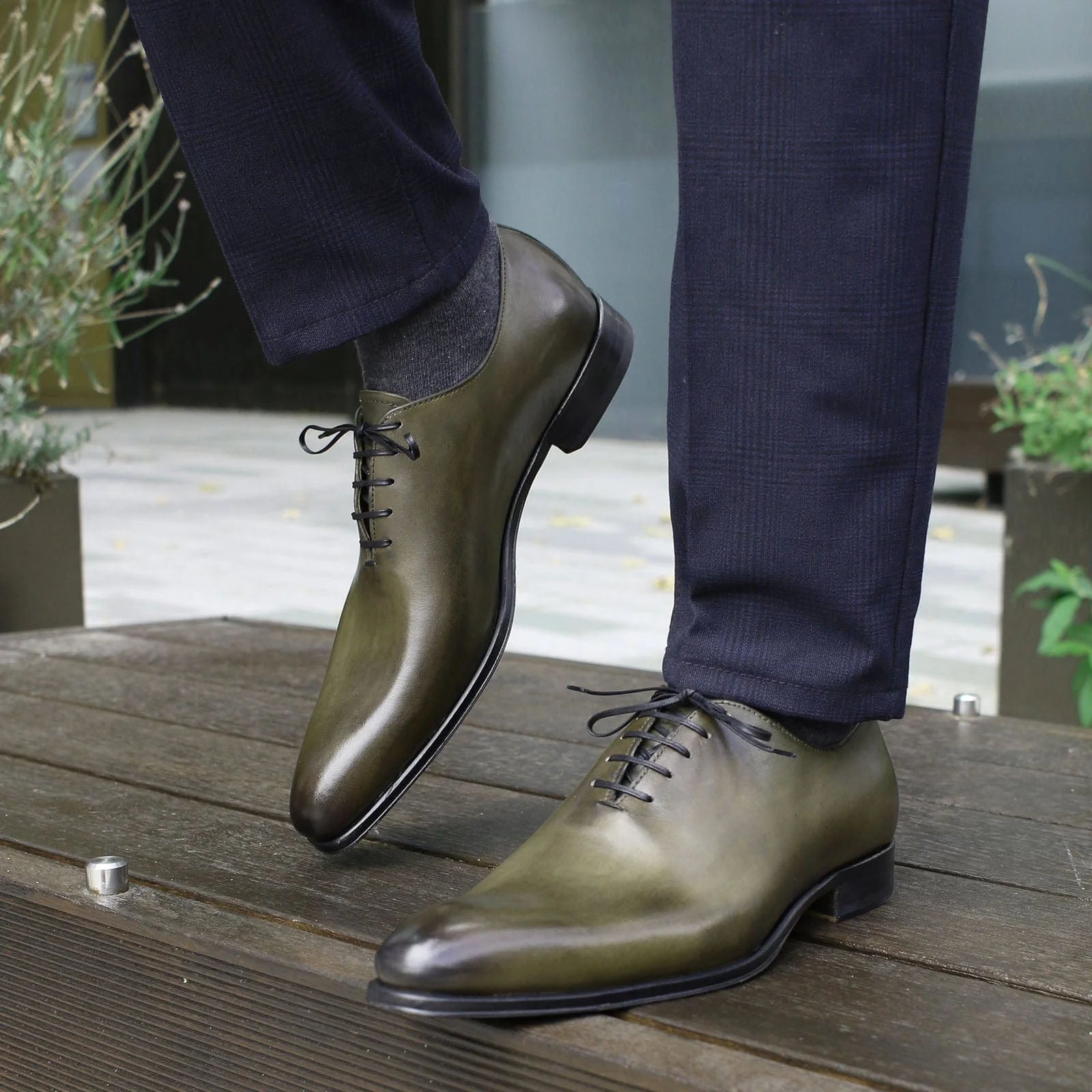Olive green wholecut Oxford shoes