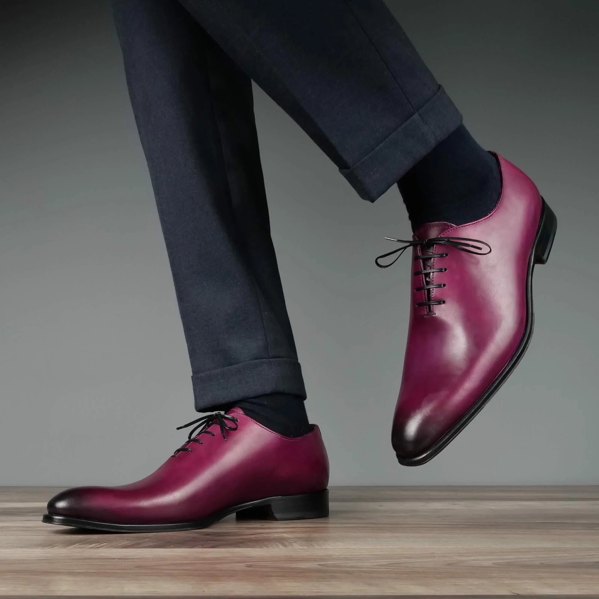 menβs leather oxford shoes with plum finish