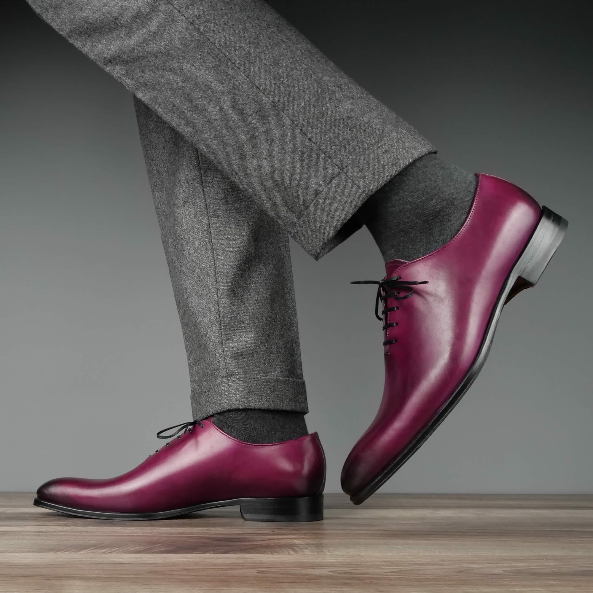 sleek plum leather oxford shoes for formal wear
