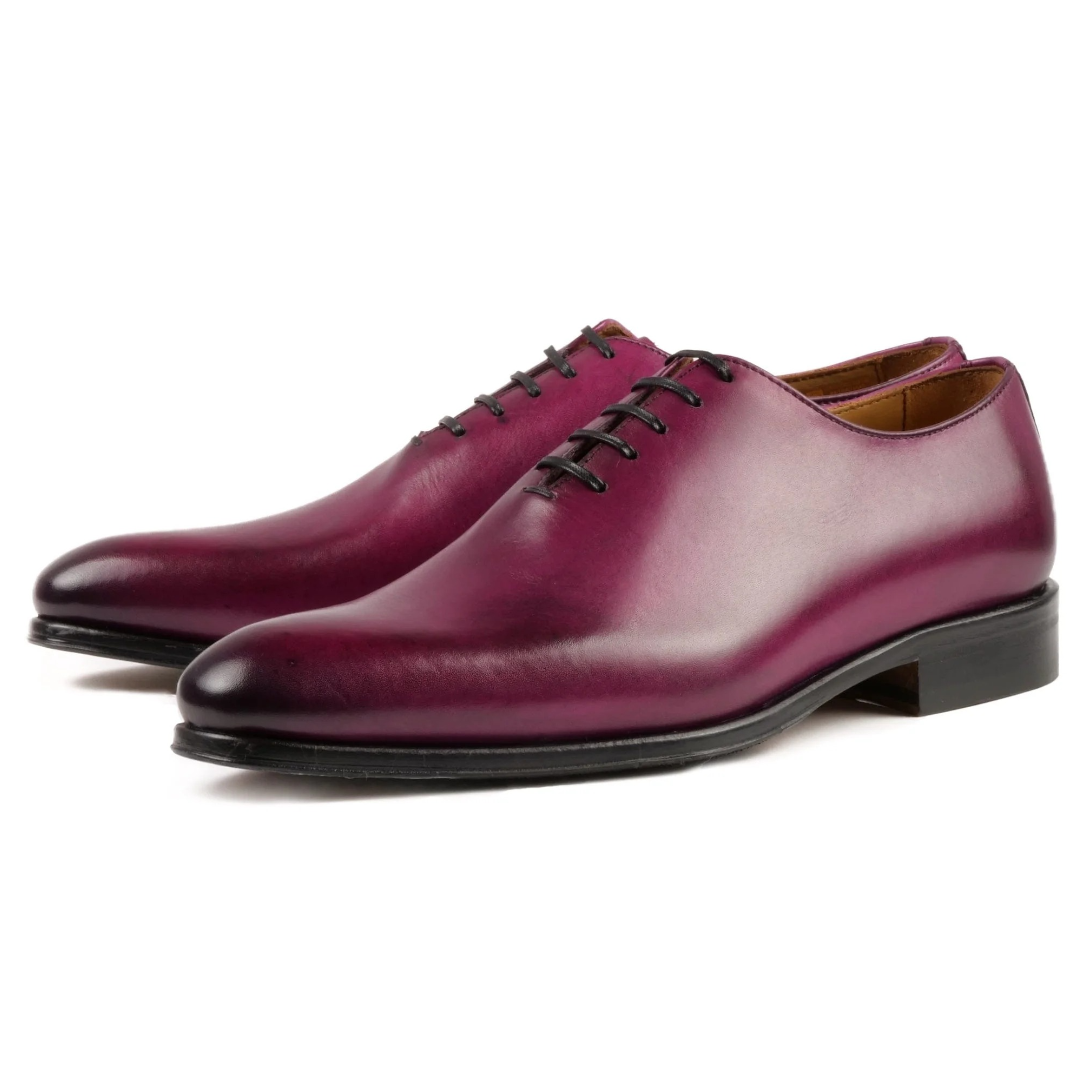 menβs wholecut oxford shoes in plum leather