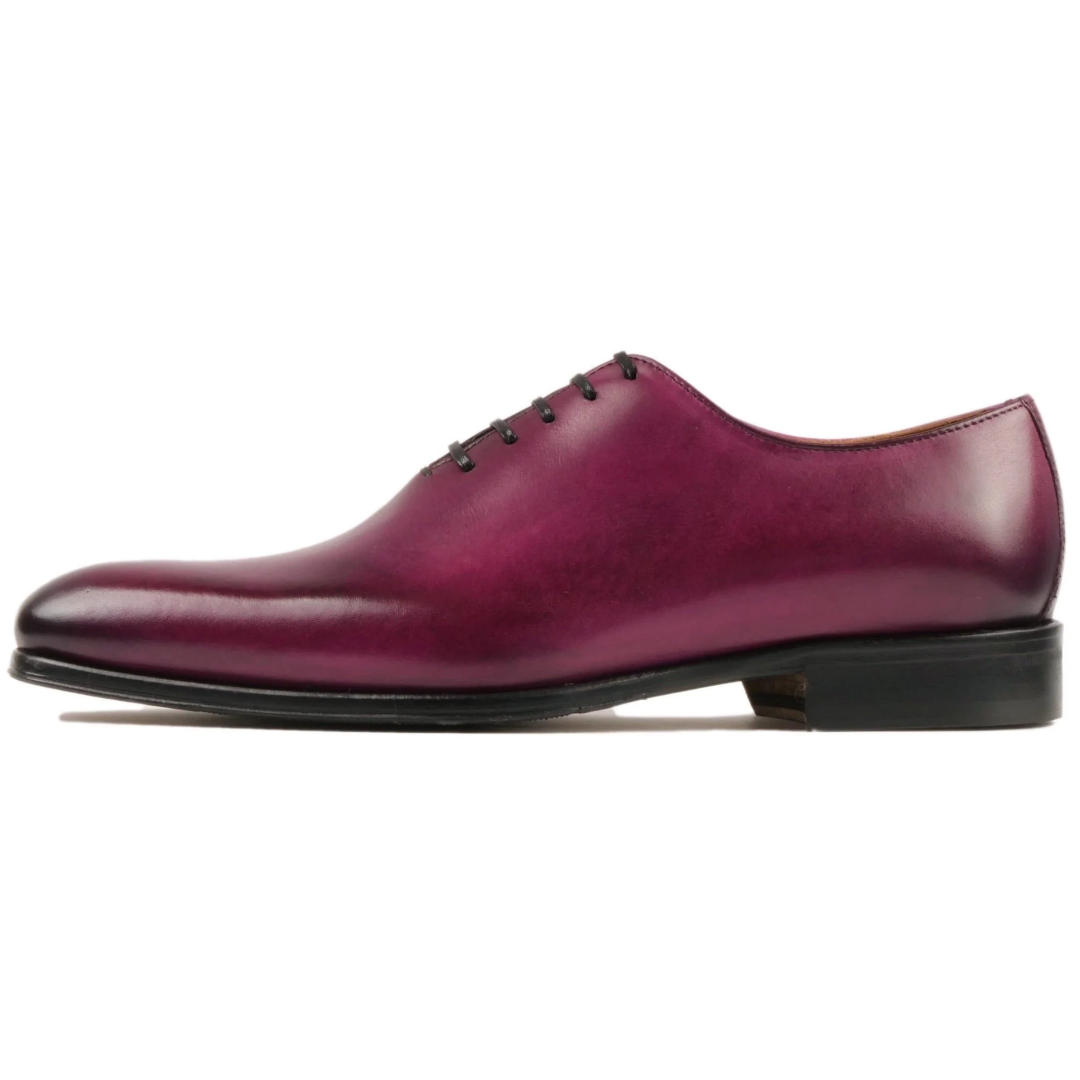 plum leather oxford dress shoes for men