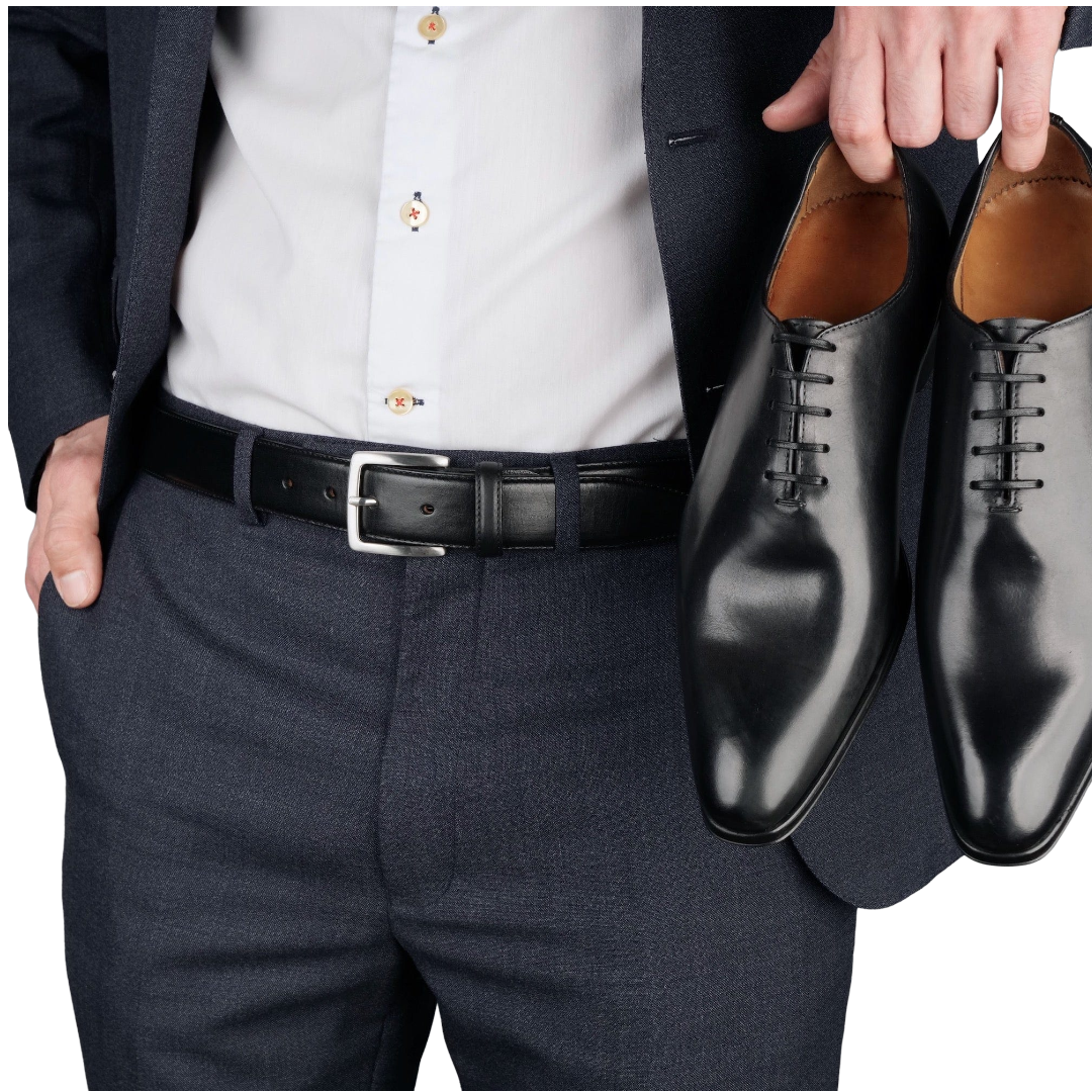 Black wholecut Oxford shoes with refined stitching β Benson luxury design