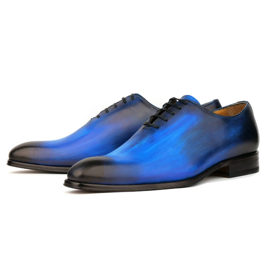 Benson Wholecut Oxford blue patina leather shoes – side view