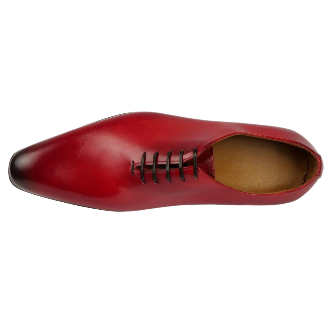Menβs scarlet red wholecut Oxford shoes crafted from premium leather β Benson collection