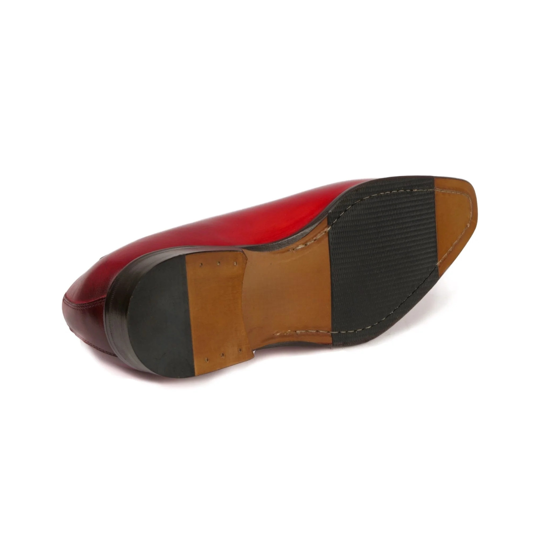 Bottom View of red Oxford shoes for men with sleek wholecut design