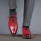 Benson Wholecut Oxford shoes in scarlet red leather for men, classic formal footwear
