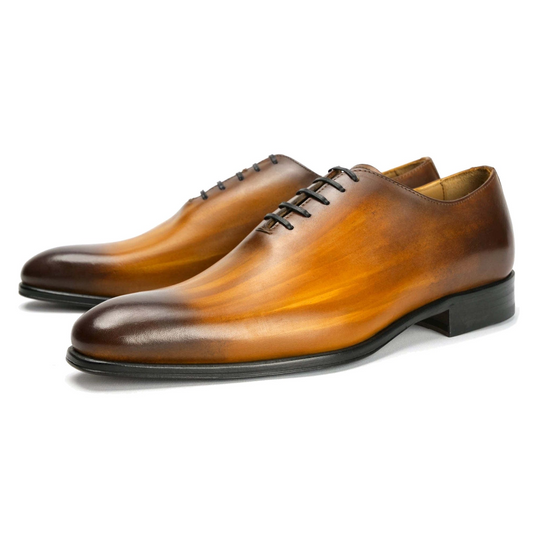 menβs wholecut oxford shoes in custom patina tan leather