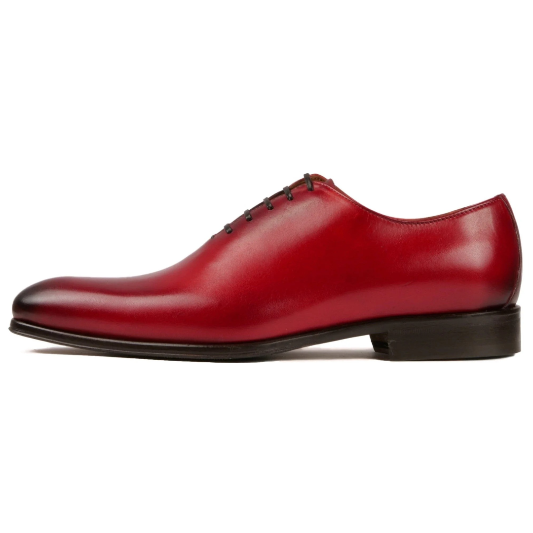 Benson Wholecut Oxford shoes in scarlet red leather for men, classic formal footwear