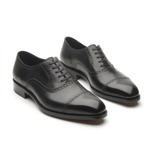 Black Brogue Cap-Toe Oxford for Men
