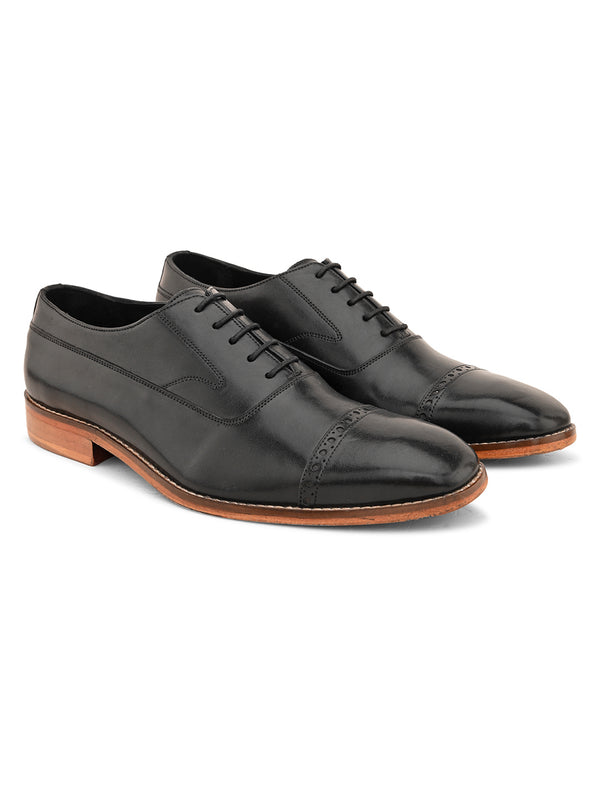 Black crust leather Oxford shoes for men with classic formal silhouette and premium finish