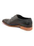 Black crust leather formal Oxford shoes with refined stitching and elegant toe detailing