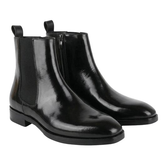 Black Leather Ankle Boots for Men