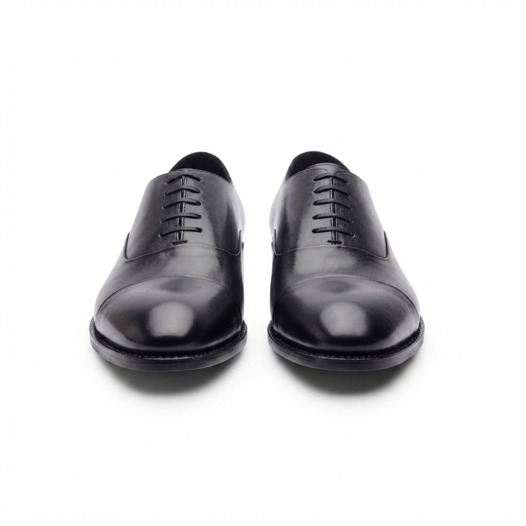 Pair of black leather Oxford dress shoes for men