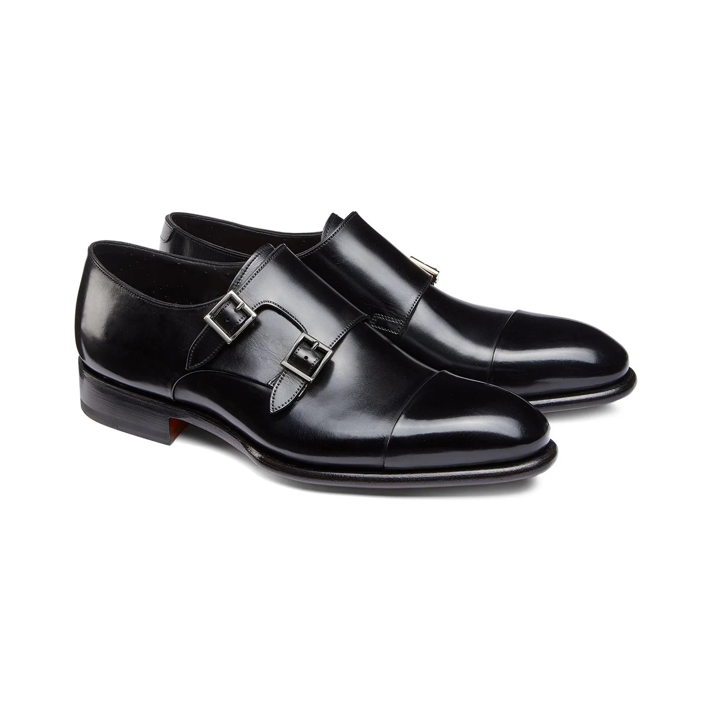 Black Leather Castle Monk Strap Shoes – Front View