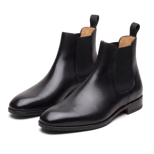 Pure Black Leather Chelsea Boots for Men