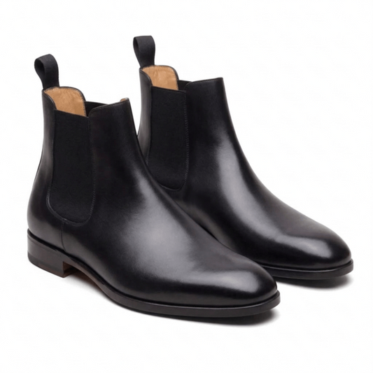 Pure Black Leather Chelsea Boots for Men