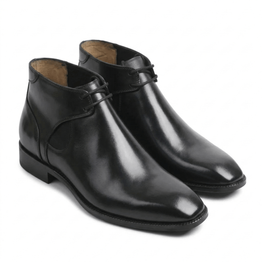 Black polished leather chukka boots men ankle formal footwear