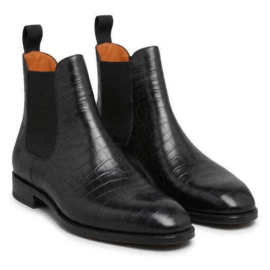 Black Leather Fenland Slip On Chelsea Boots