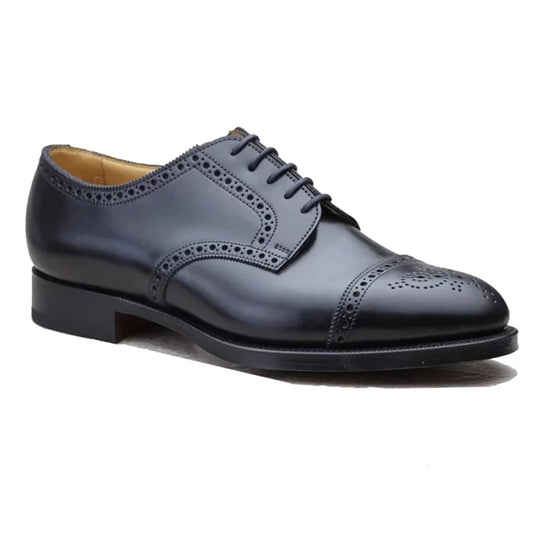 Black leather Friars brogue Derby shoes for men, handcrafted formal footwear