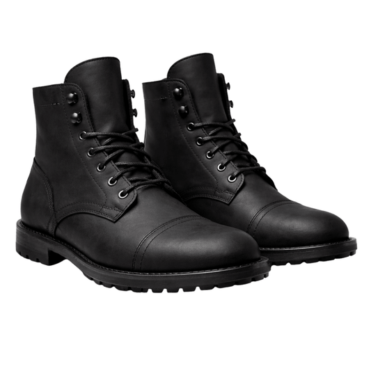 Black Leather Lace-Up Ankle Boots for Men