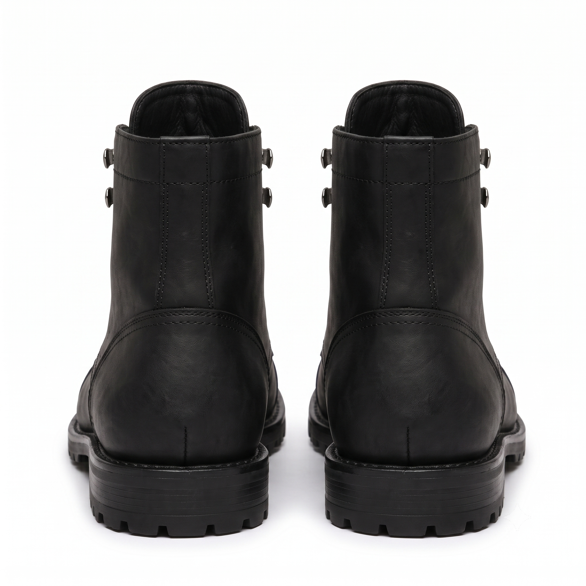 Back view of black leather ankle boots