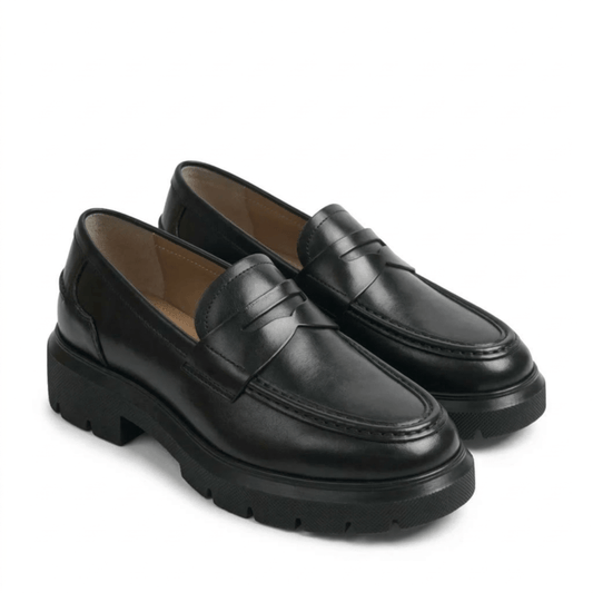Black Leather Penny Loafers for Men