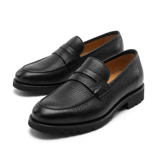 Black Leather Penny Loafers for Men