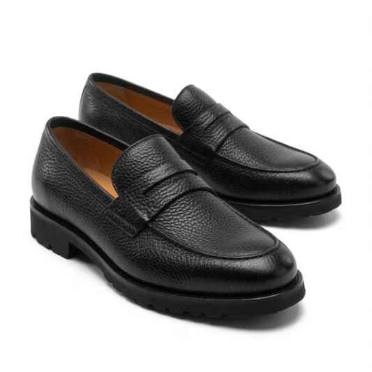 Black Leather Penny Loafers for Men