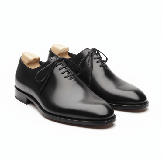 Black Leather Plain Toe Oxford Shoes for Men