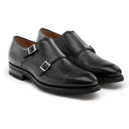 Black Leather Portneuf Chunky Monk Strap Shoes – Front View