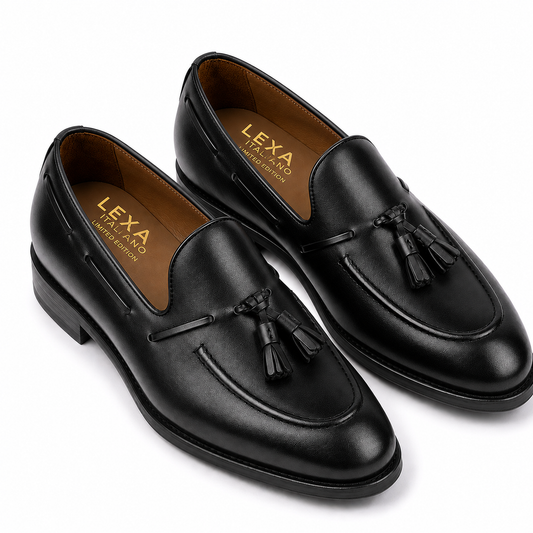 Black Leather Tassel Loafers