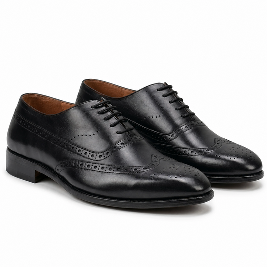 Black Leather Wingtip Brogue Oxford Shoes