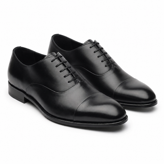 Black Leather Cap Toe Oxford Shoes for Men
