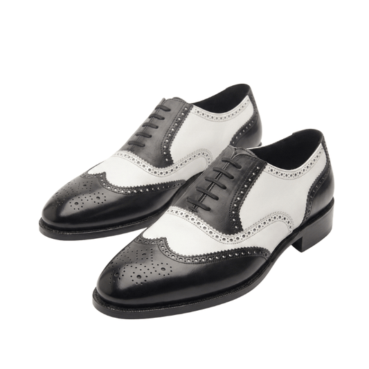 Black & White Leather Wingtip Brogue Shoes for Men